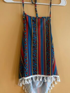 Striped Blue & Red Tassel-Trimmed Women's Camisole